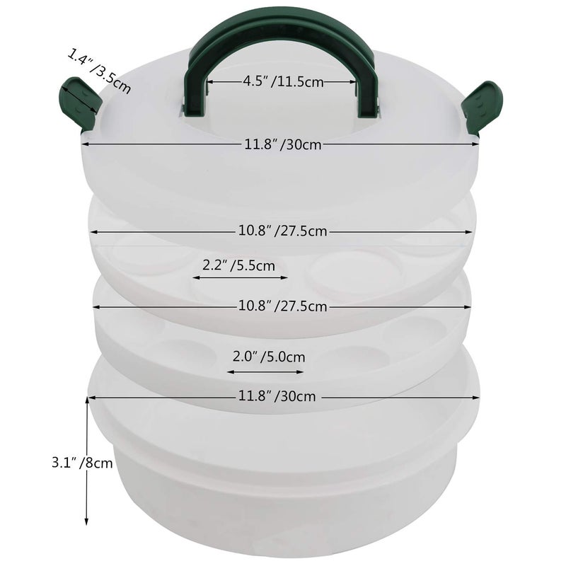 ATRDTO 10 Inch Portable Pie Carrier with Lid and Tray 3-In-1 Round Cupcake Container Egg Holder Muffin Tart Cookie Keeper Food (Green) - Image 1